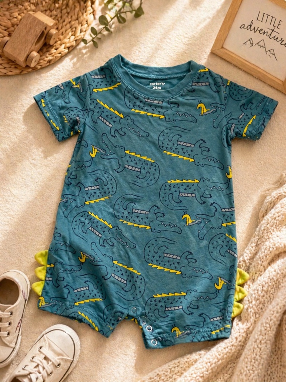 Carter’s Alligator Print Romper 24M | Dino Spikes | Summer One Piece